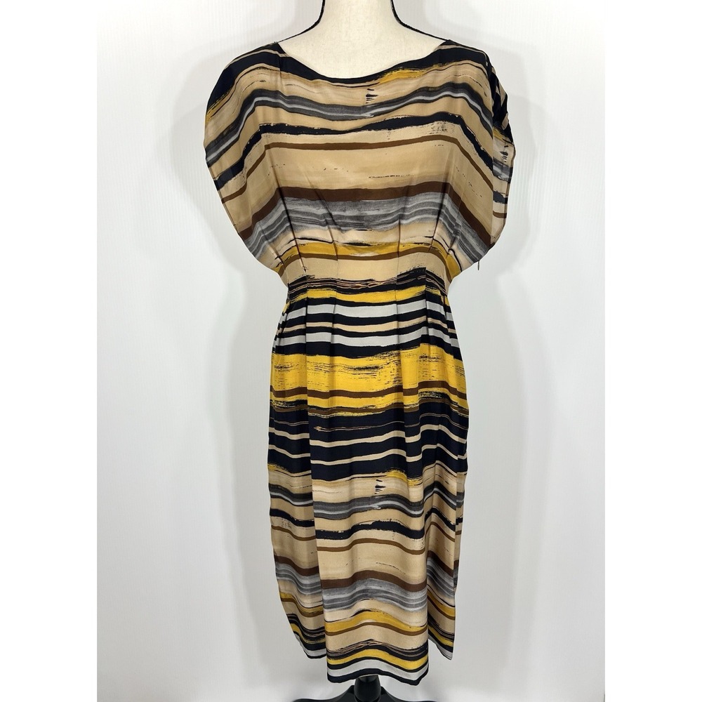 HACHE Silk Midi Dress Size 42 ( US Medium) Watercolor Stripe Print Dolman *FLAW*